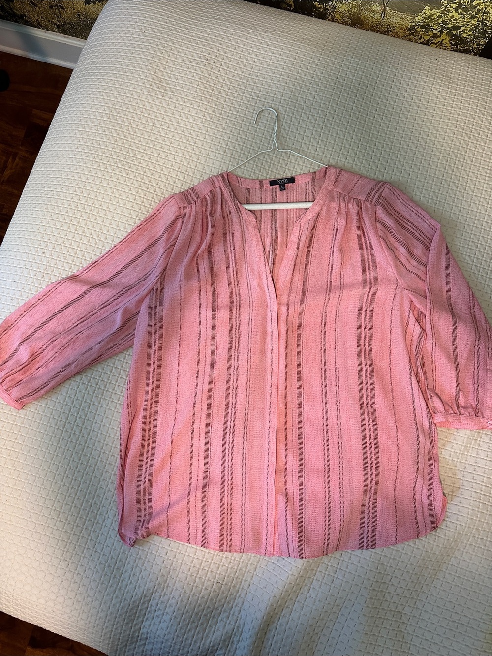 NYDJ Pink Striped V-Neck Blouse